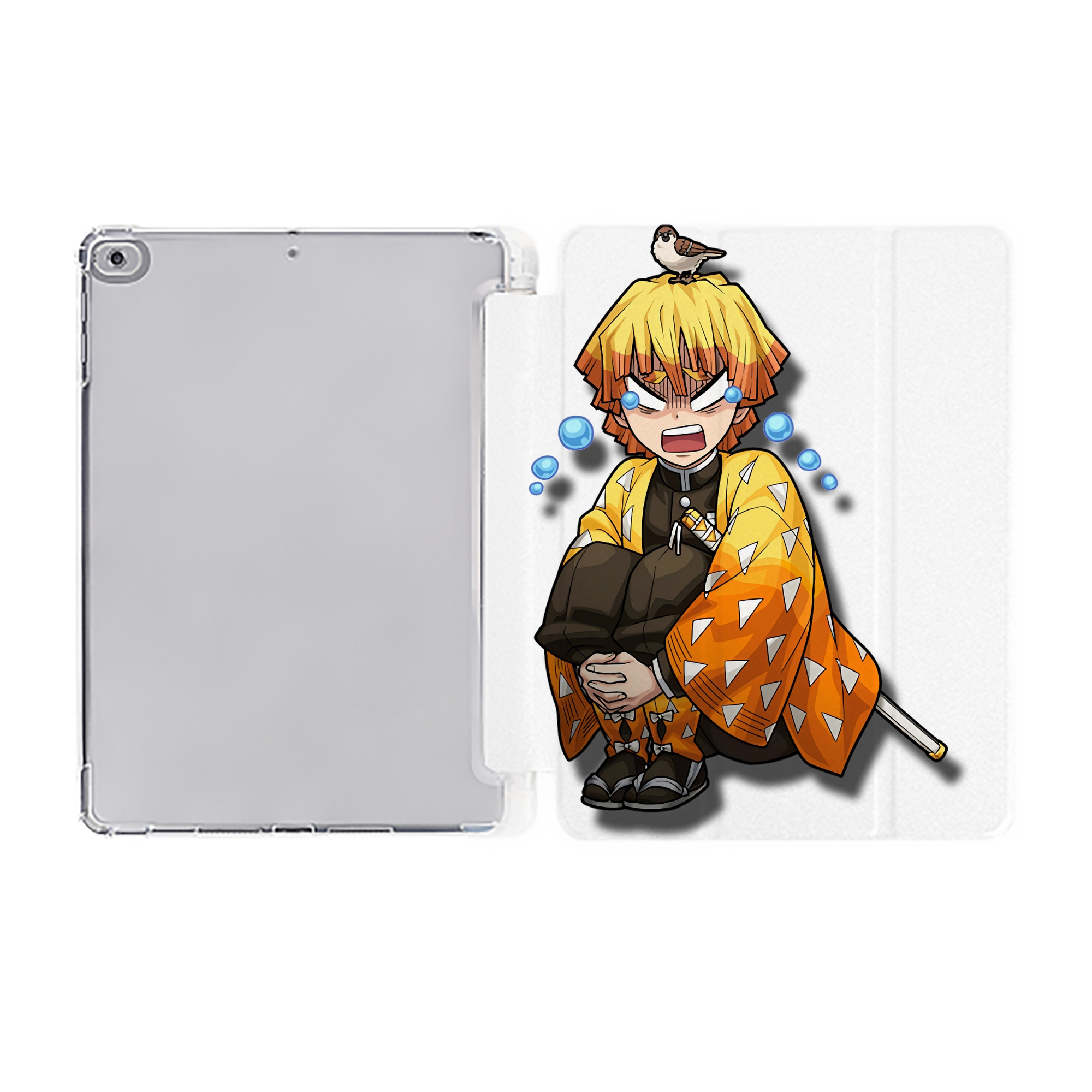 （画像用） 鬼滅の刃（きめつのやいば）我妻 善逸／あがつま ぜんいつ Agatsuma Zenitsu IPad ケース ペン収納付き 三つ折りスタンド PUレザー×シリコン 対応機種9.5/10.5/10.9インチ